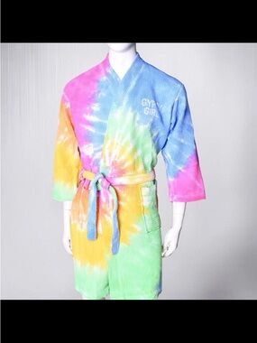 Adult  Tie-Dye Hoodless Robe - Pink Blue Green Yellow